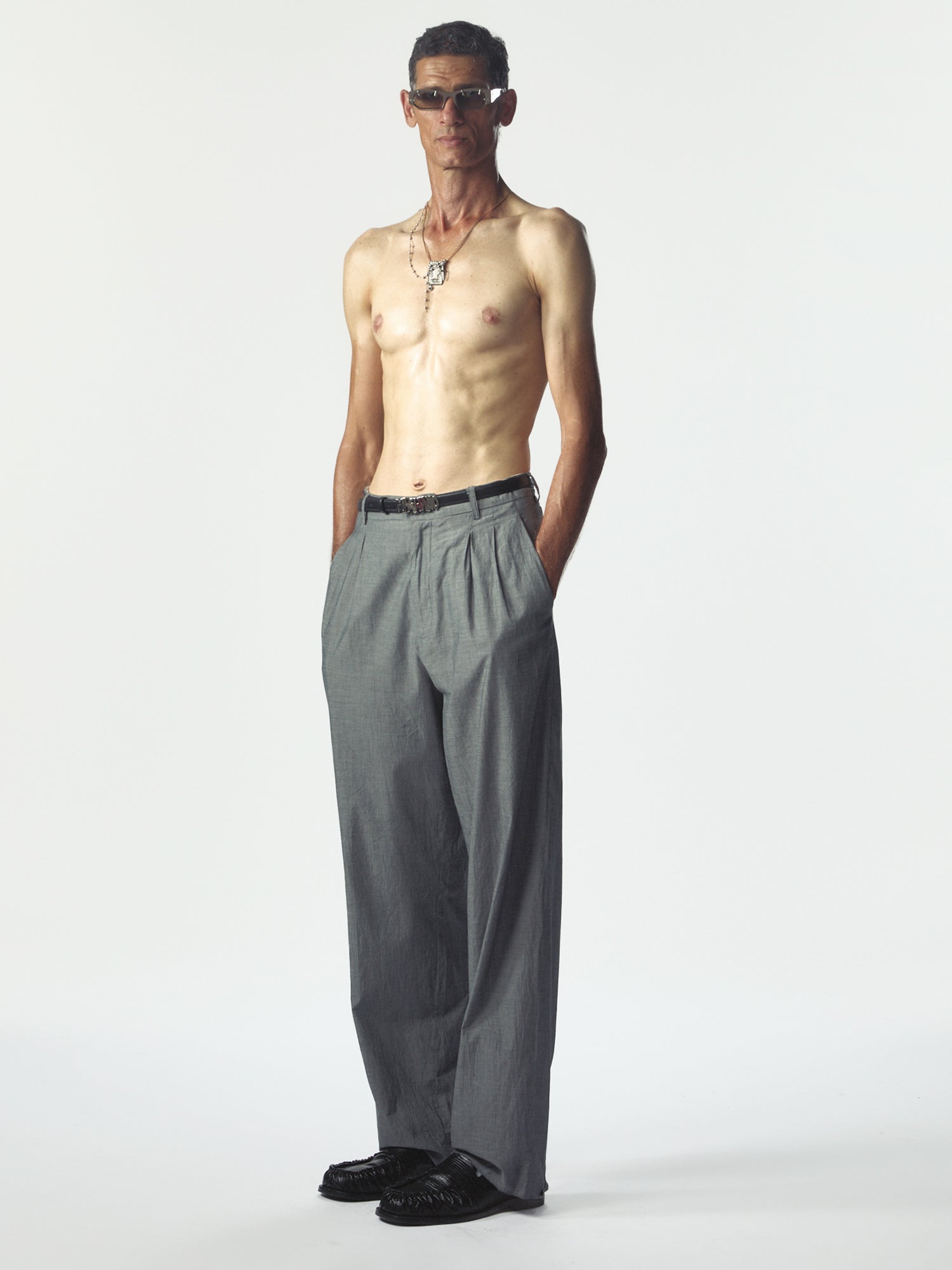 Zipped Double Pleats Grey Melange