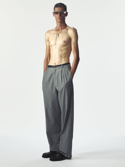 Zipped Double Pleats Grey Melange